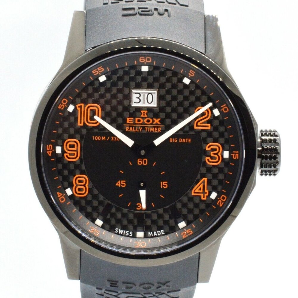 EDOX Men's 42mm Rally Timer Big Date 64008-37N-NOR Stainless Steel Rubber Watch!